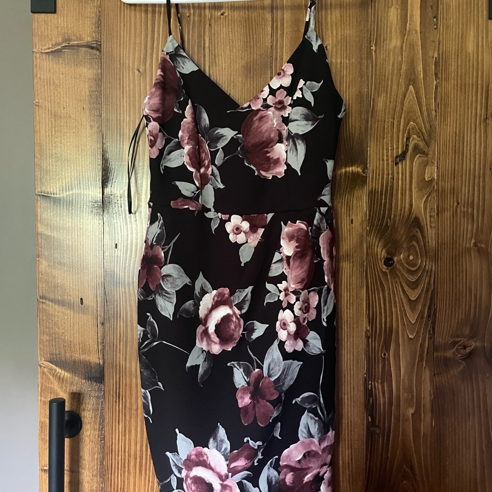 Eclipse Black and Pink Floral Midi Dress